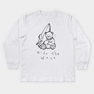 Ride the Wave (Black and White) Kids Long Sleeve T-Shirt